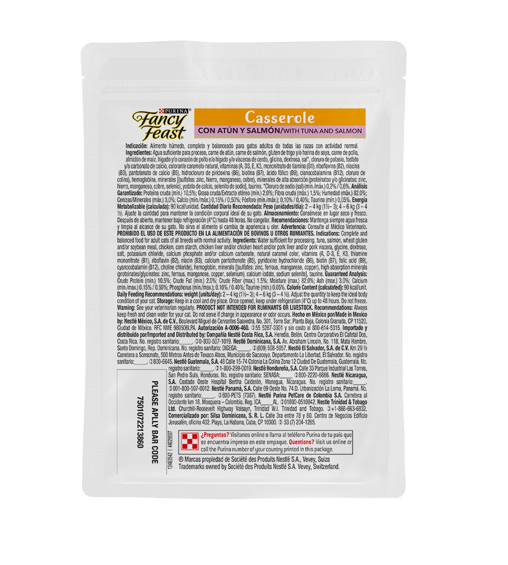 Alimento Para Gato Fancy Feast Petit Filets Casserole Atún Salmón Pouch