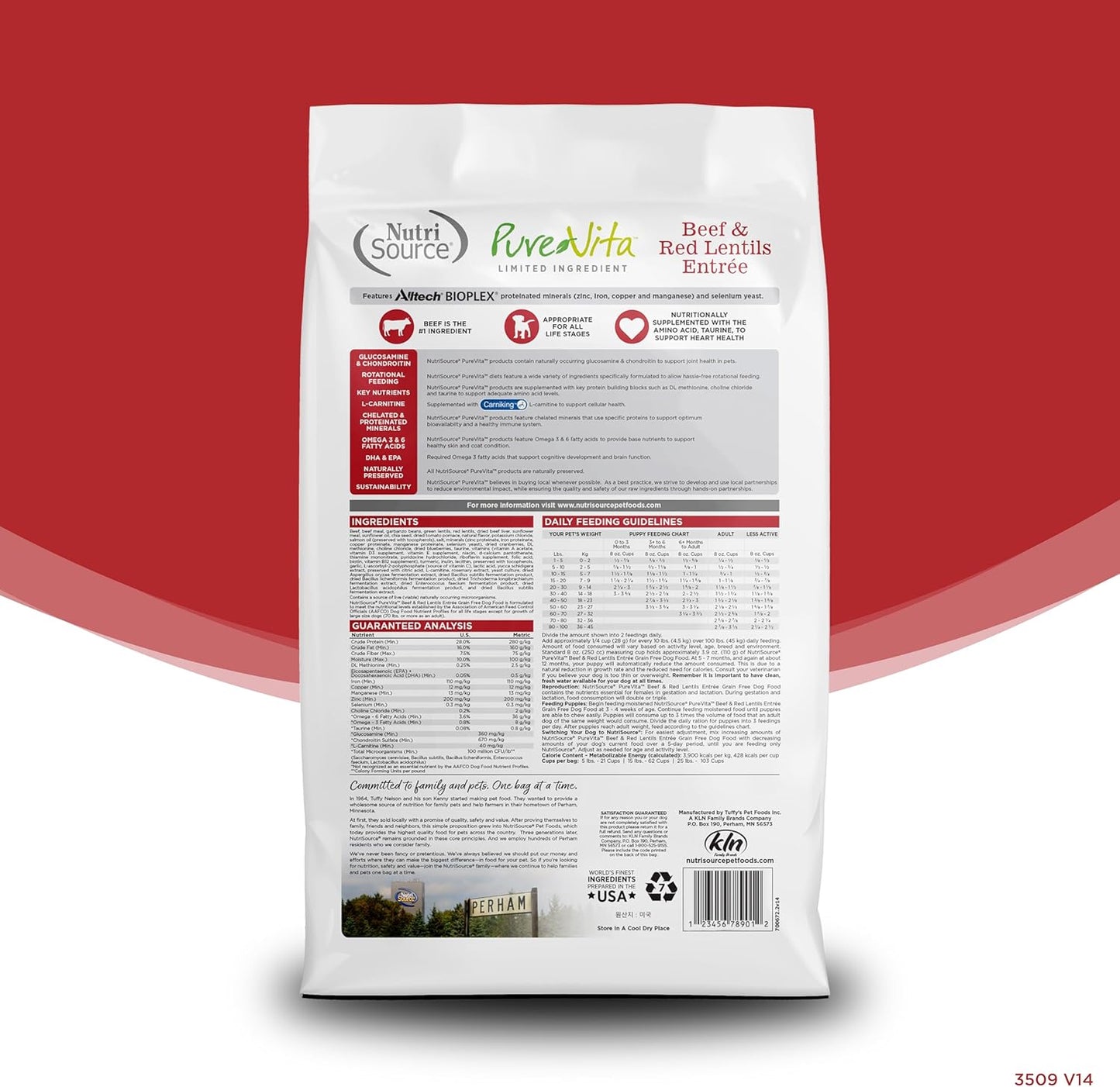 Concentrado para Perro NutriSource Pure Vita Grain Free Beef & Red Lentils