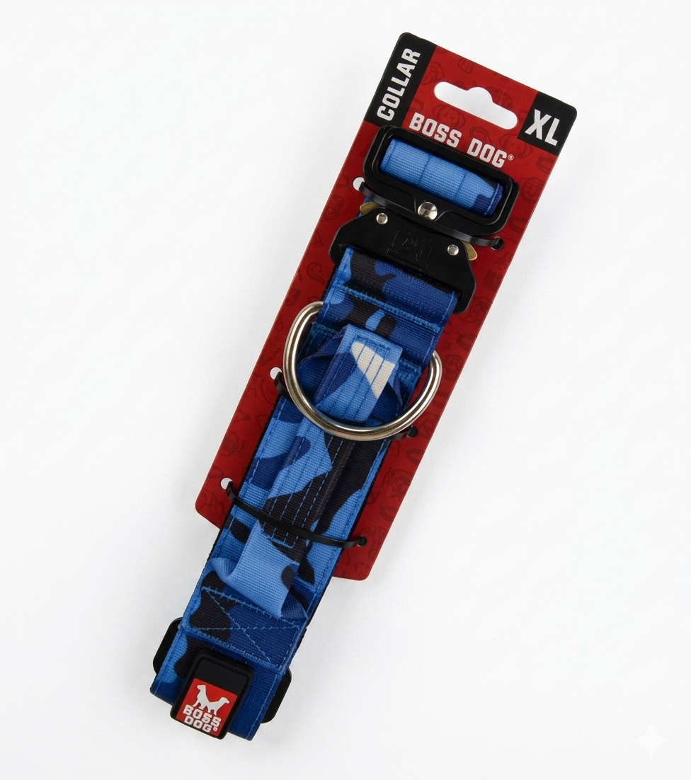 Collar para perro Boss Tactical Neoprene con velcro azul.