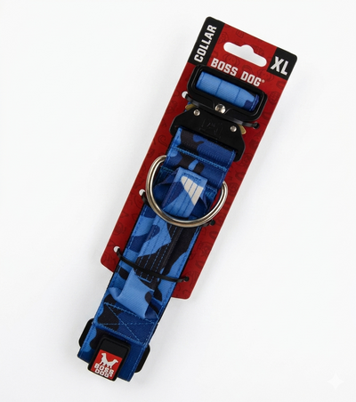 Collar para perro Boss Tactical Neoprene con velcro azul.