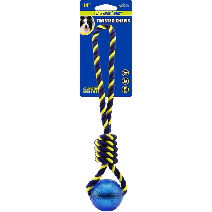 Petsport Juguete para perro Cuerda Trenzada Medium Tug con TPR Ball 14