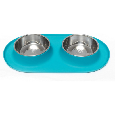 Platos Para Perrro Messy Mutts Double Silicone Feeder With Stainless Bowls Medium