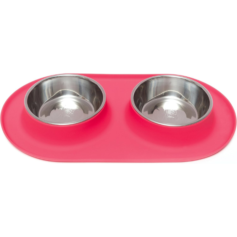 Platos Para Perrro Messy Mutts Double Silicone Feeder With Stainless Bowls Medium