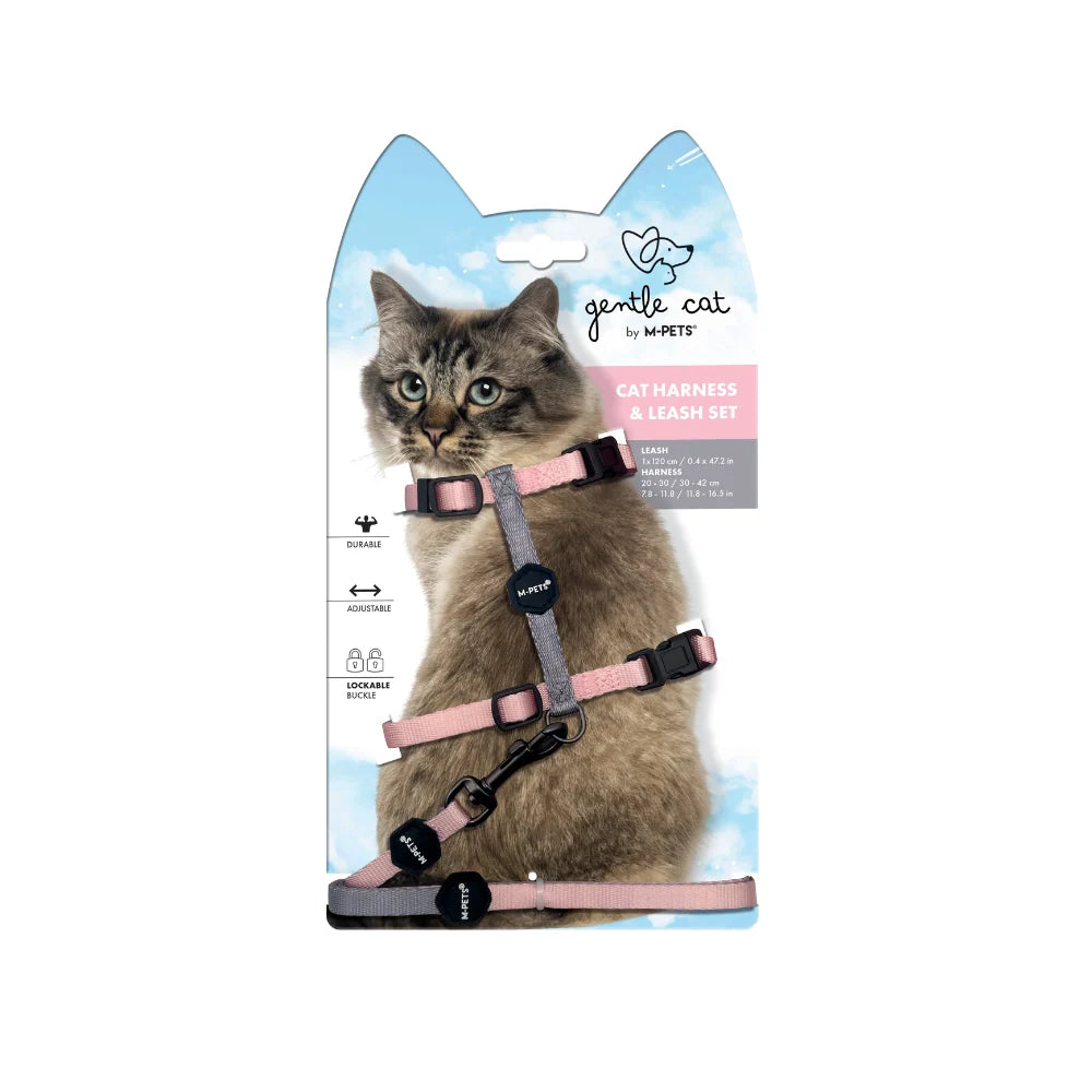 Arnés para gato M-Pets set con correa Gentle Cat rosado
