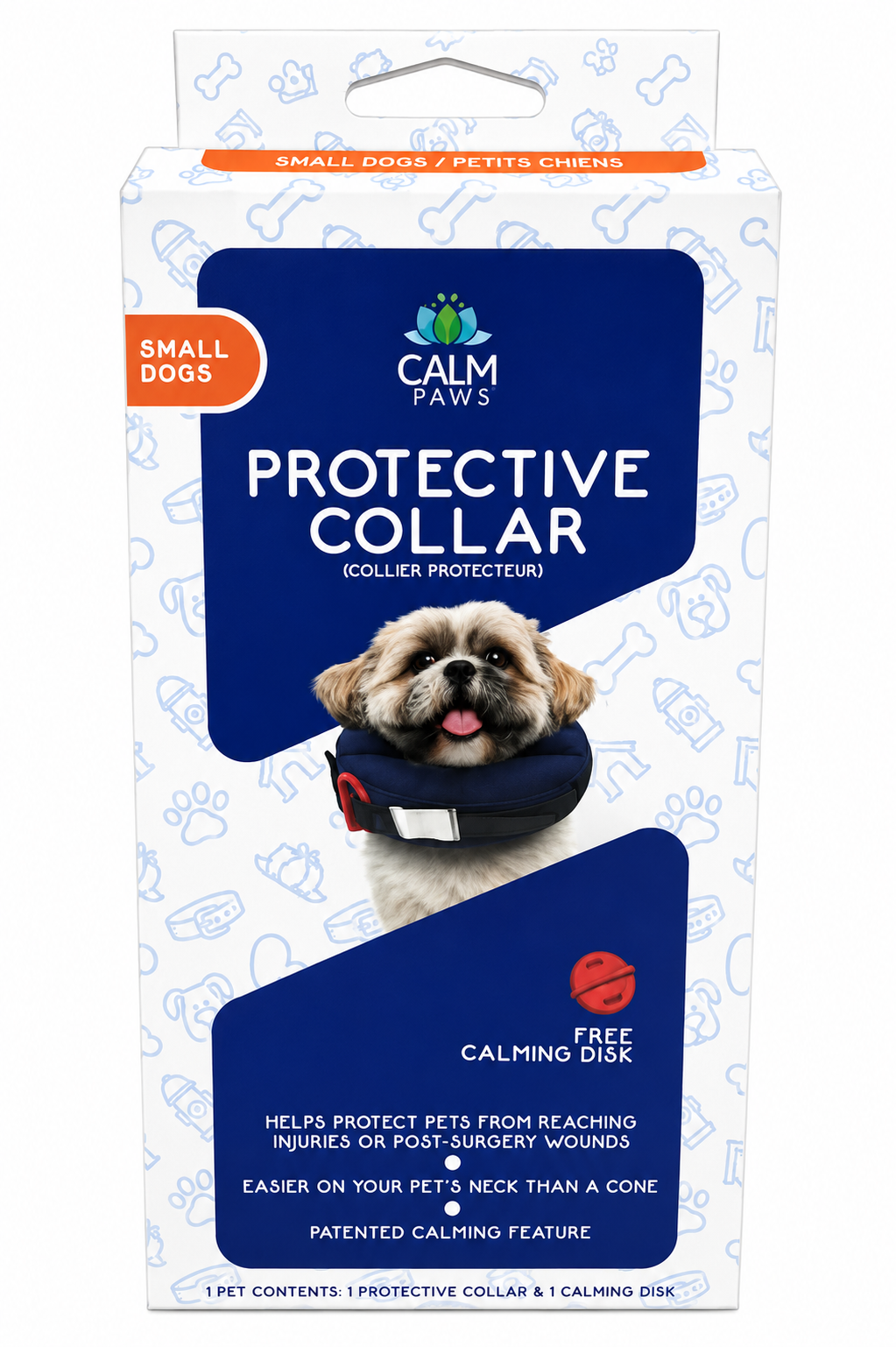 Collar protector para perro Calm Paws Soft con disco calmante color azul