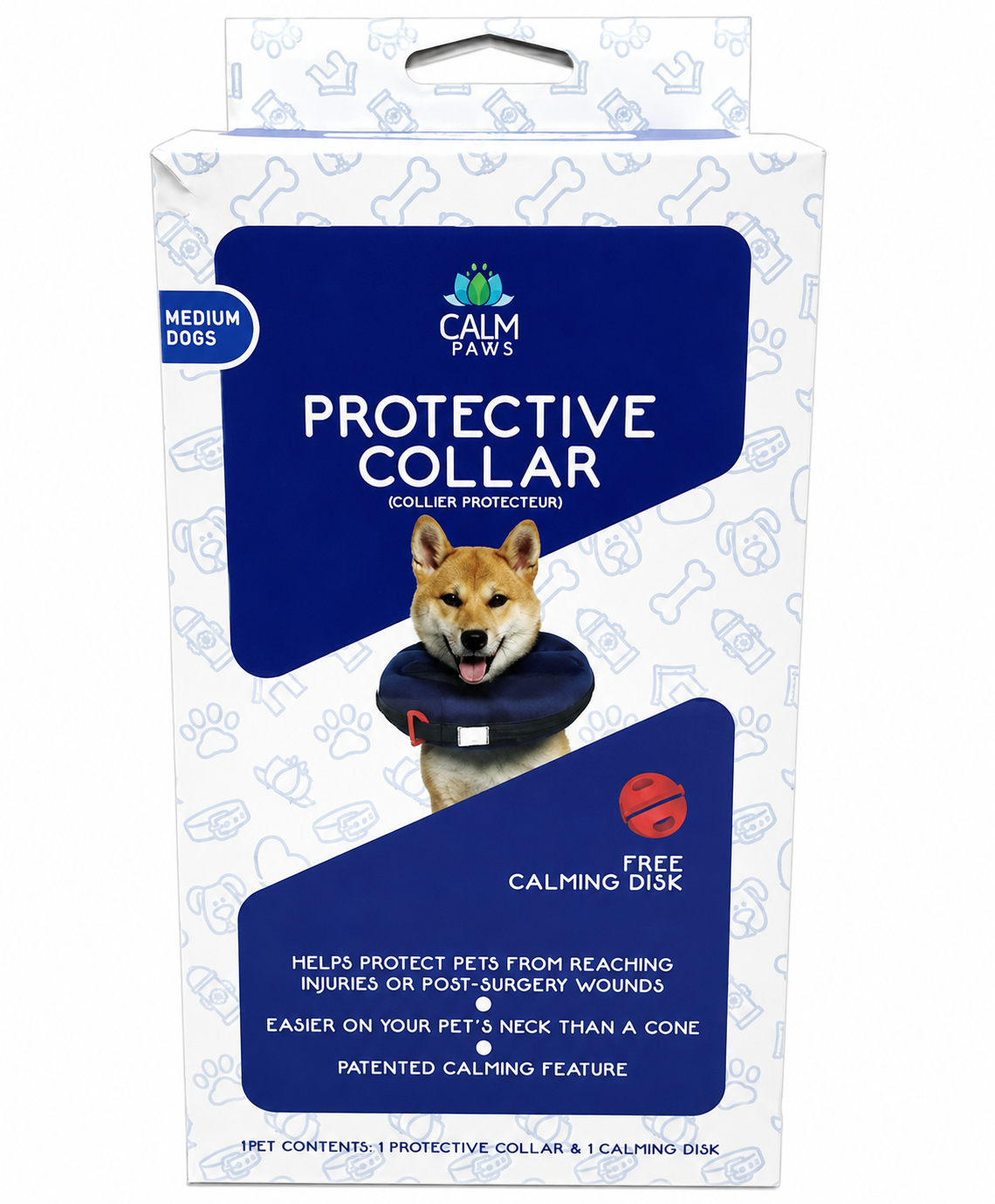 Collar protector para perro Calm Paws Soft con disco calmante color azul