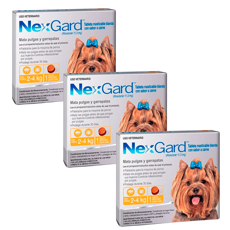 TABLETA MASTICABLE ANTIPULGAS NEXGARD 2 - 4 KG. Promo paga 2 lleva 3