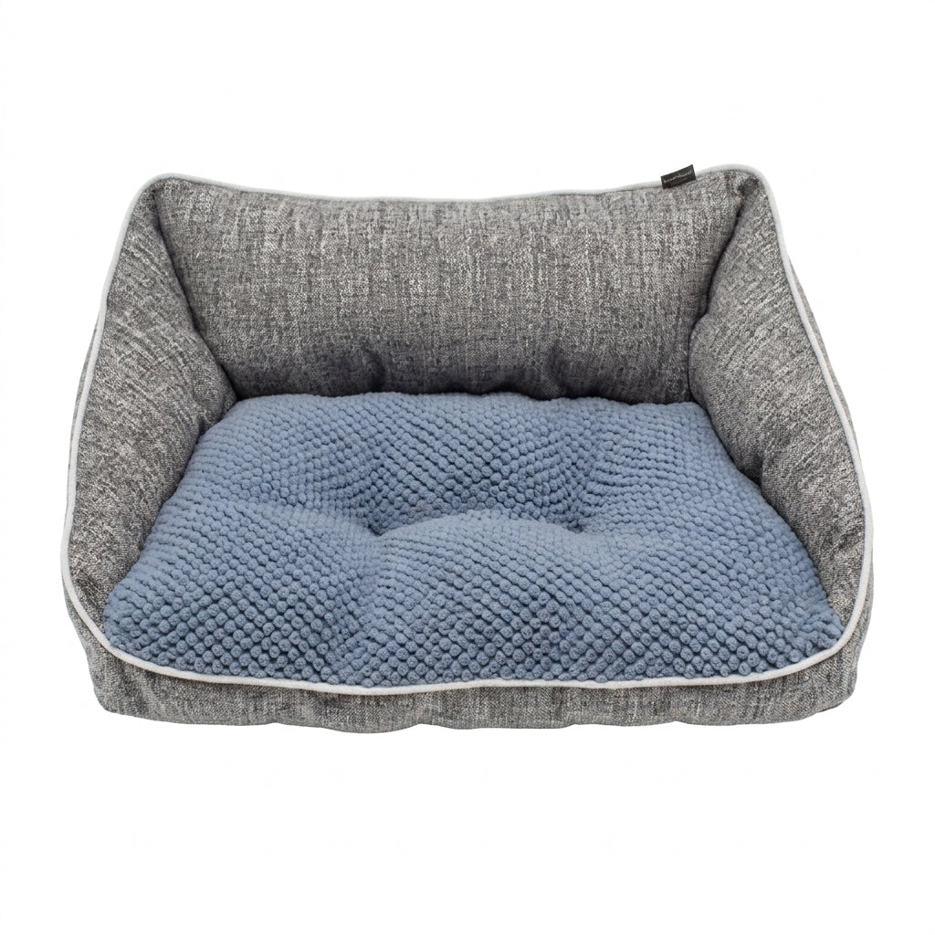 Cama para perro Happy Tails Comfort mini sofa azul con gris