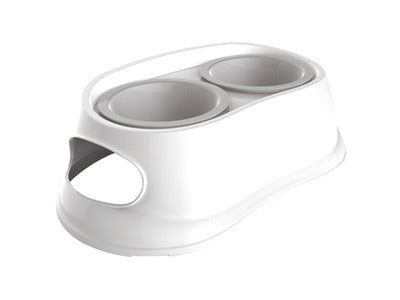 Plato M-Pets Combi Bowls with Stand - Grey & White