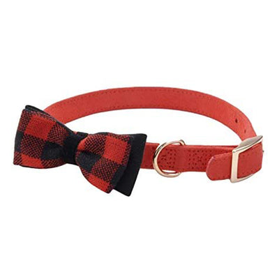 Collar Coastal Accent Microfiber Retro Red with Plaid Bow